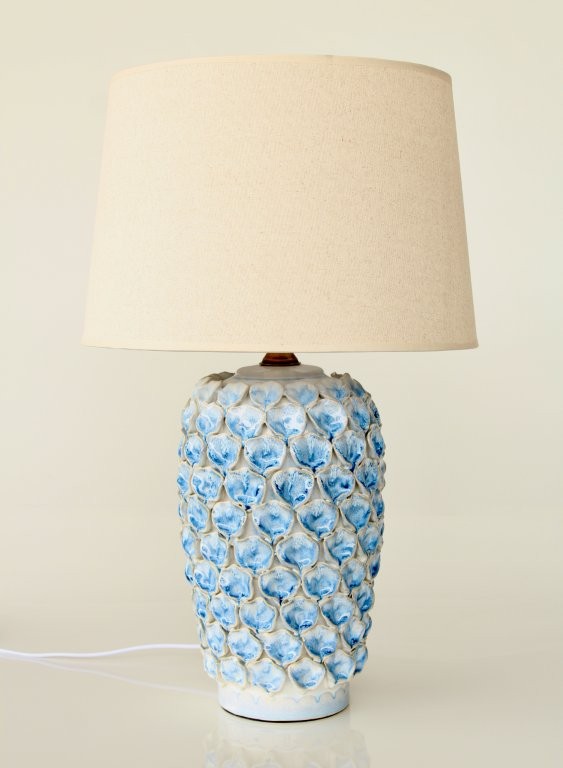 BLUE CERAMIC PETAL LAMP BASE BEIGE SHADE  60X38CM